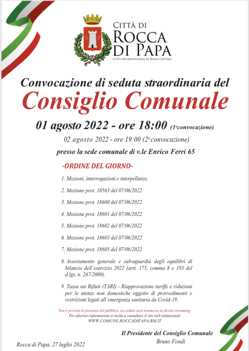 Convocazione Consiglio Comunale - Comune Di Rocca Di Papa : Comune Di ...